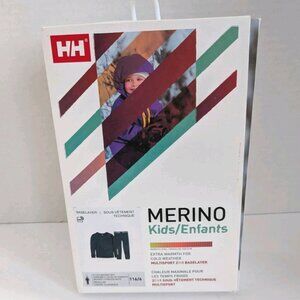 Helly Hansen Kids Merino Wool Base Layer Set NWT Sz US 6 EU 116 Top/Bottom Navy